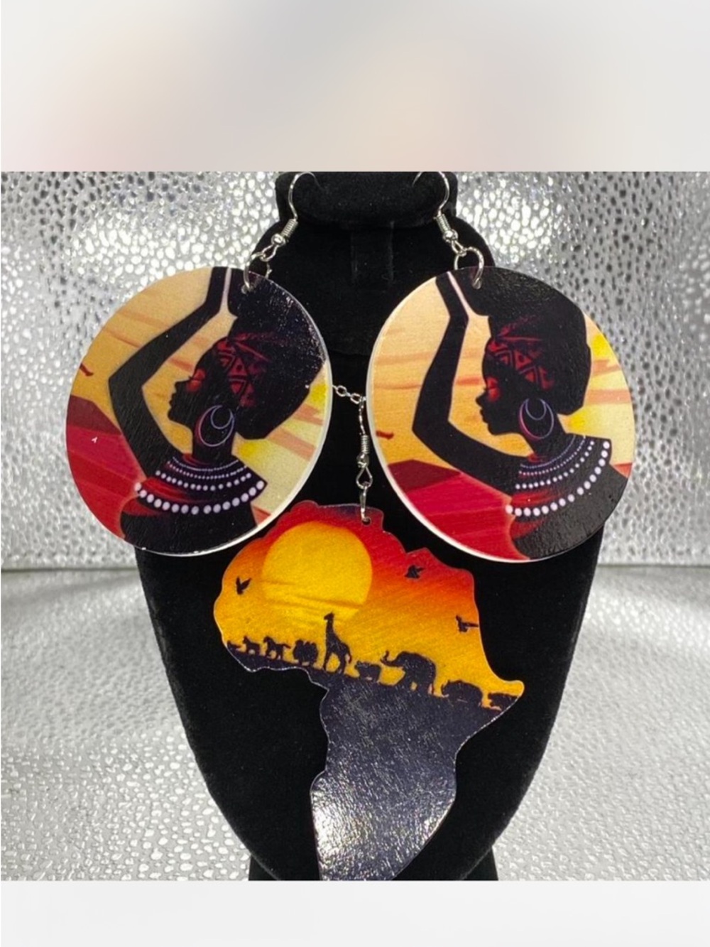 *** African Sunset Silhouette Earrings \  Pendant Set  *** Bonus !!! 👀 pics *^*